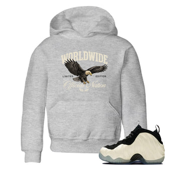 Sneaker Threads – Sneaker Tees To Match Air Foamposite One Pearl – Worldwide Official Nation Youth Graphic Tee Heather Grey 1. Perfect for Jordan releases 2025 colorways.
