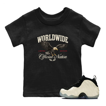 Sneaker Threads – Sneaker Tees To Match Air Foamposite One Pearl – Worldwide Official Nation Youth Graphic Tee Black 1. Perfect for Jordan releases 2025 colorways.