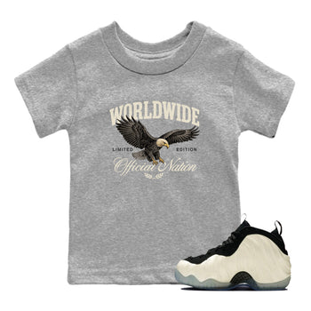 Sneaker Threads – Sneaker Tees To Match Air Foamposite One Pearl – Worldwide Official Nation Youth Graphic Tee Heather Grey 1. Perfect for Jordan releases 2025 colorways.