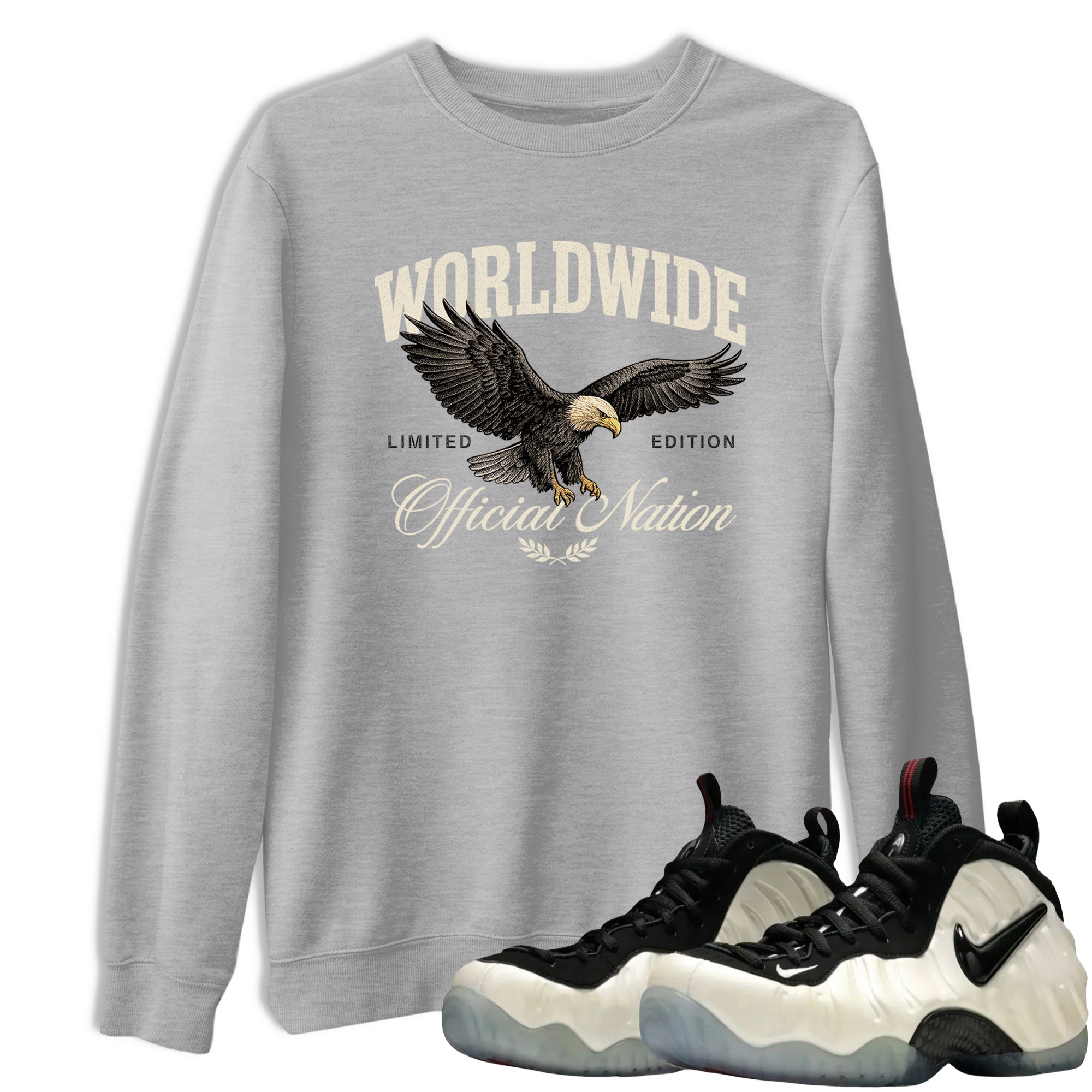 Sneaker Threads – Sneaker Tees To Match Air Foamposite One Pearl – Worldwide Official Nation Graphic Tee Heather Grey 1. Perfect for Jordan releases 2025 colorways.