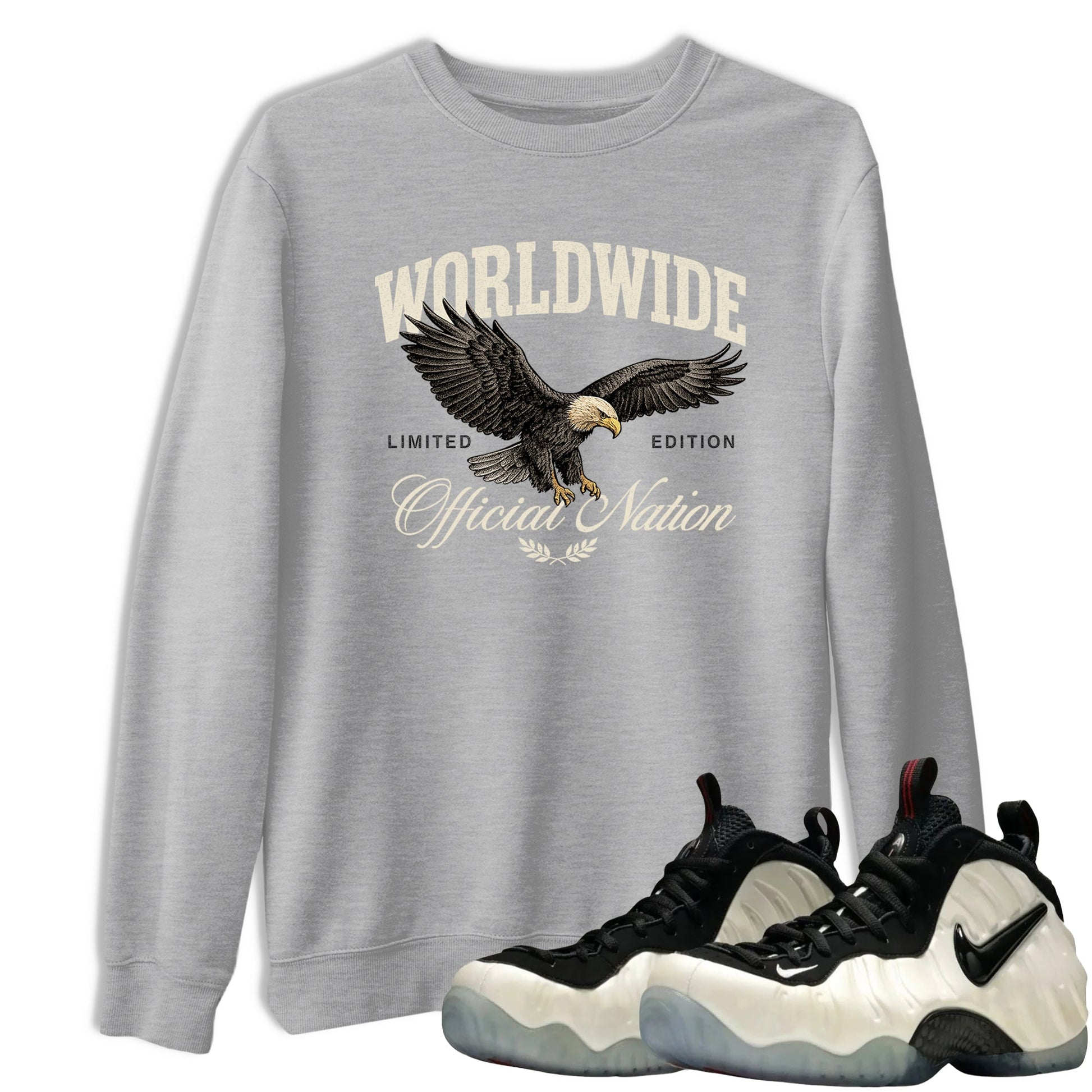 Sneaker Threads – Sneaker Tees To Match Air Foamposite One Pearl – Worldwide Official Nation Graphic Tee Heather Grey 1. Perfect for Jordan releases 2025 colorways.