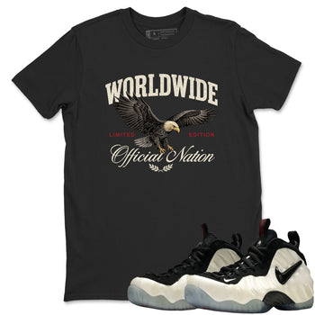 Sneaker Threads – Sneaker Tees To Match Air Foamposite One Pearl – Worldwide Official Nation Graphic Tee Black 1. Perfect for Jordan releases 2025 colorways.