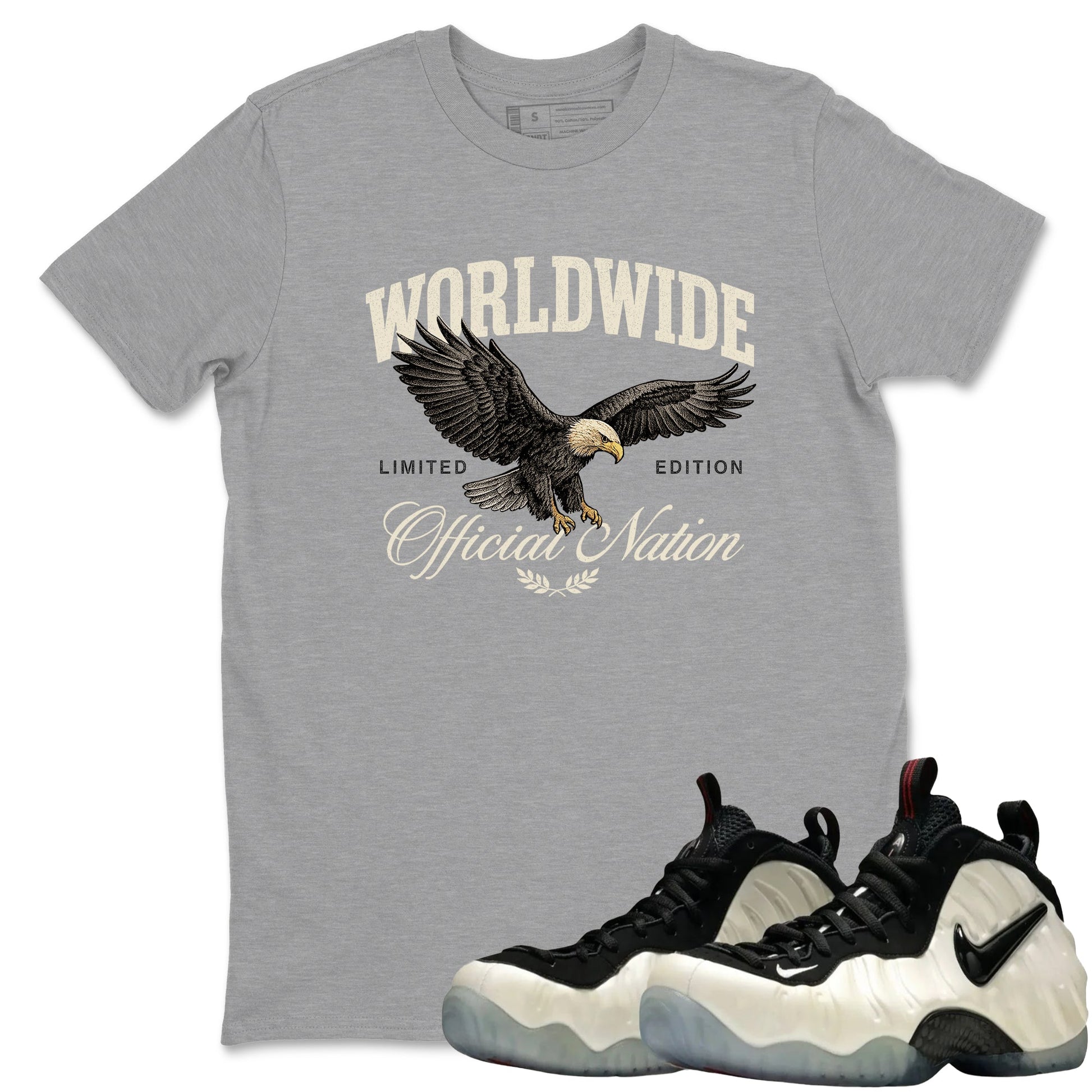 Sneaker Threads – Sneaker Tees To Match Air Foamposite One Pearl – Worldwide Official Nation Graphic Tee Heather Grey 1. Perfect for Jordan releases 2025 colorways.