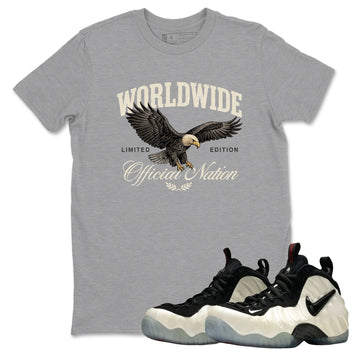 Sneaker Threads – Sneaker Tees To Match Air Foamposite One Pearl – Worldwide Official Nation Graphic Tee Heather Grey 1. Perfect for Jordan releases 2025 colorways.
