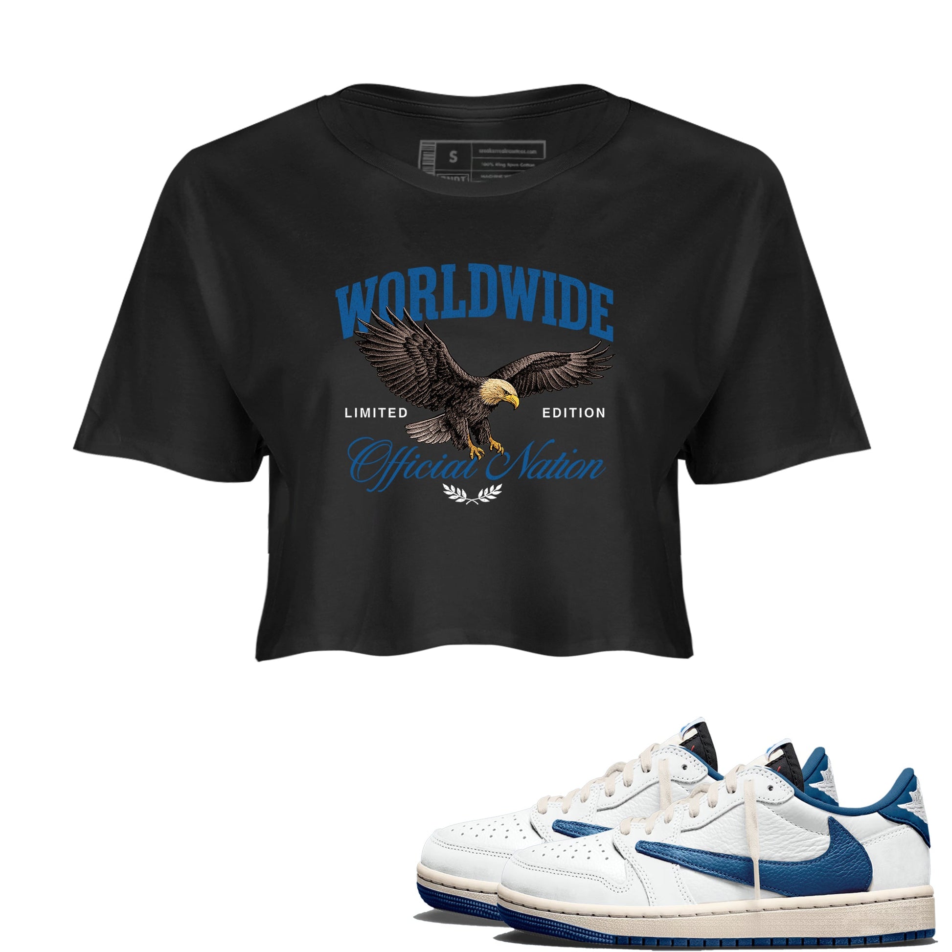Sneaker match tees – Sneaker Tees To Match Air Jordan 1 Travis Scott Fragment Shoes – Worldwide Official Nation Crop T-Shirt Black 1