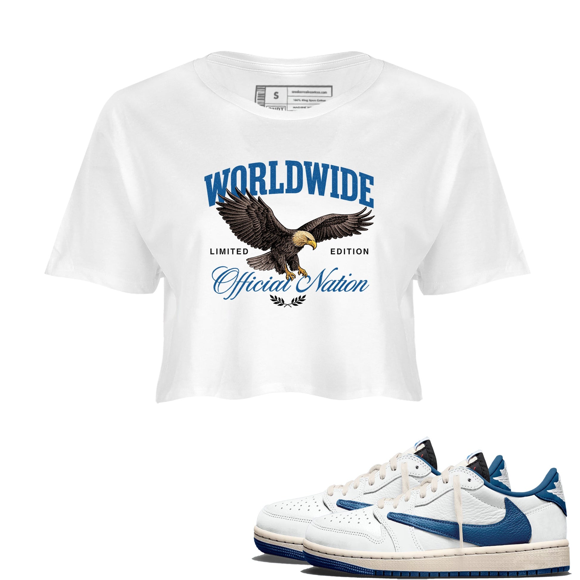 Sneaker match tees – Sneaker Tees To Match Air Jordan 1 Travis Scott Fragment Shoes – Worldwide Official Nation Crop T-Shirt White 1