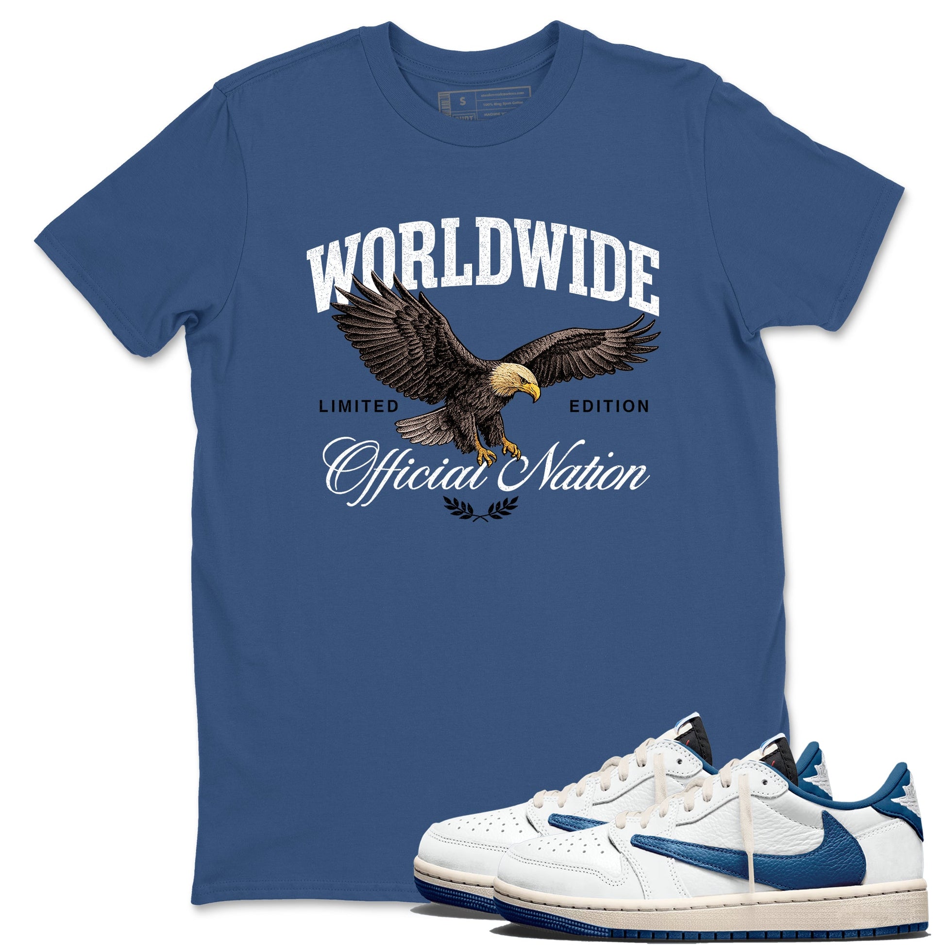 Sneaker match tees – Sneaker Tees To Match Air Jordan 1 Travis Scott Fragment Shoes – Worldwide Official Nation Tee Denim Blue 1