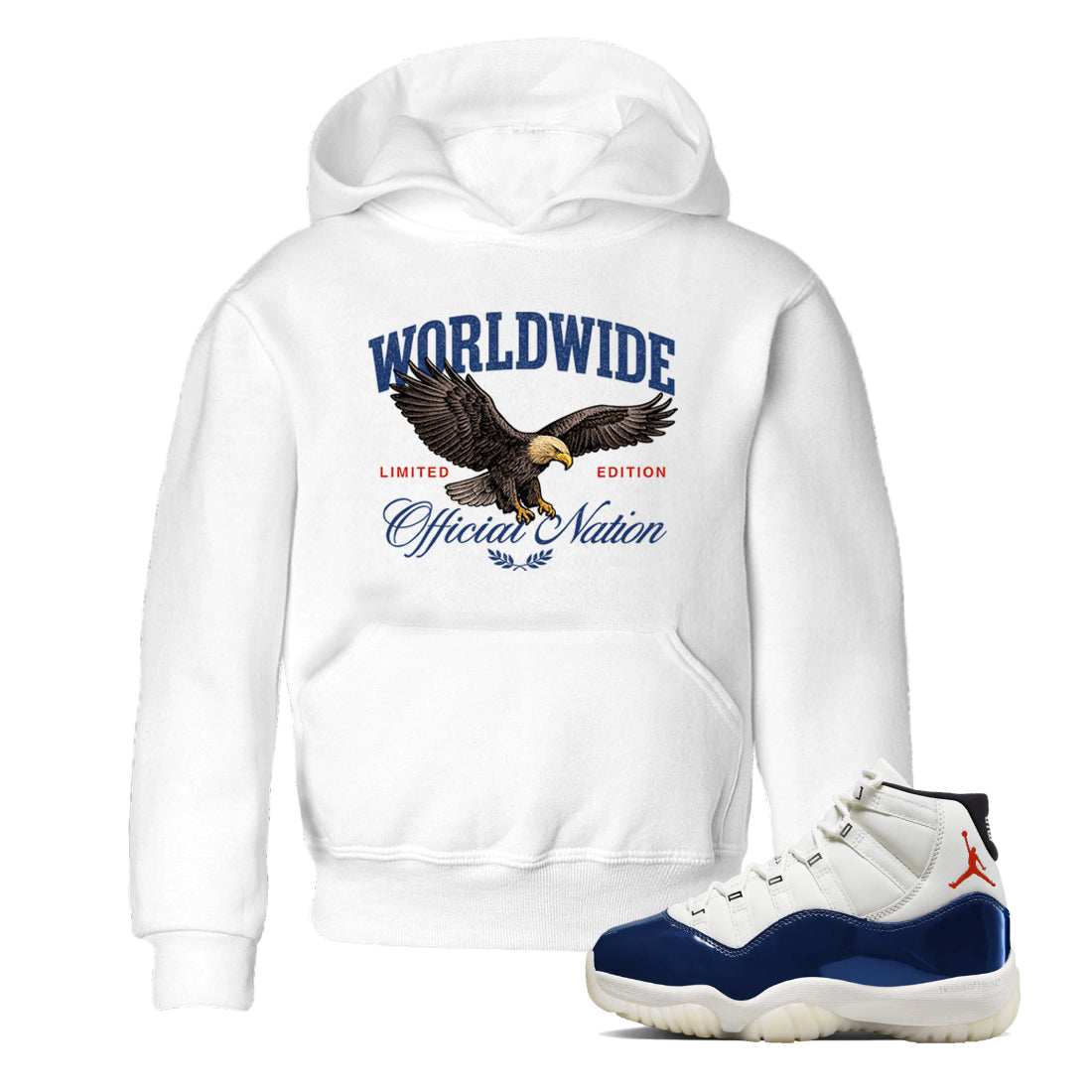 Sneaker match tees – Sneaker Tees To Match Air Jordan 11 Rare Air Shoes – Worldwide Official Nation Kids T-Shirt White 1