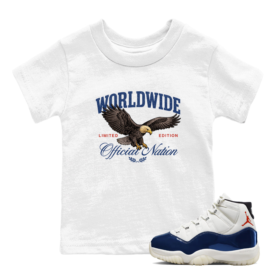 Sneaker match tees – Sneaker Tees To Match Air Jordan 11 Rare Air Shoes – Worldwide Official Nation Kids T-Shirt White 1