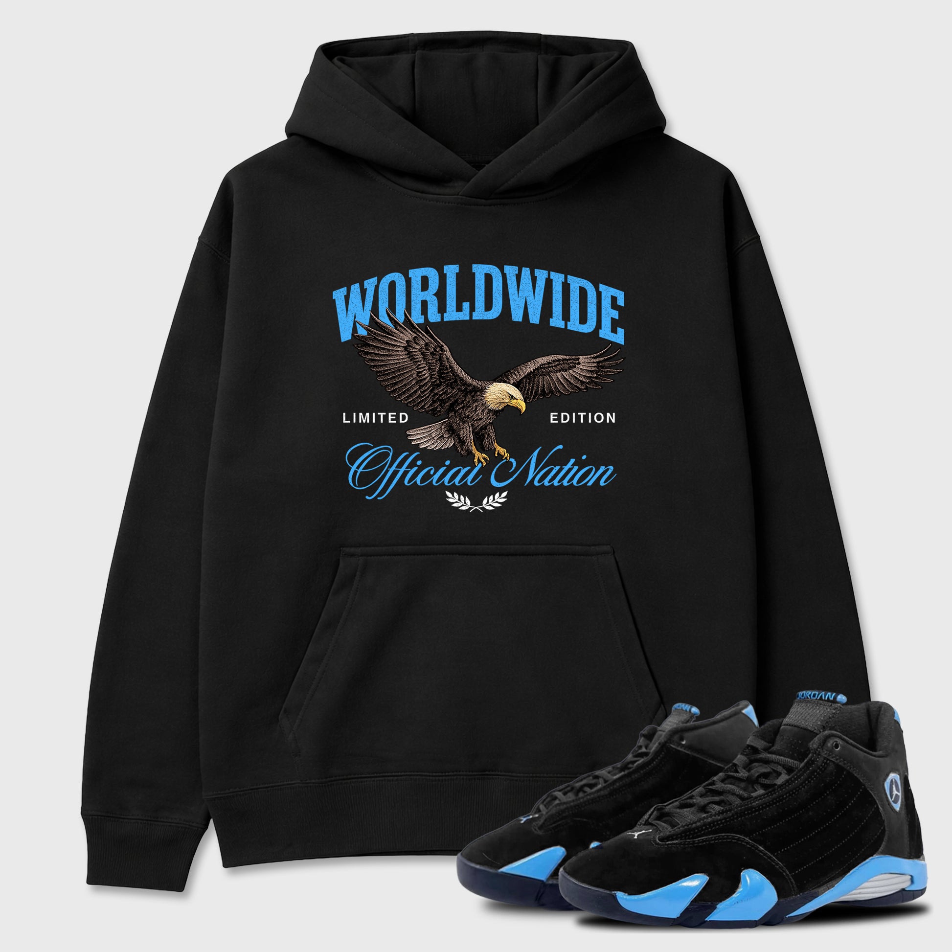Sneaker match tees – Sneaker Tees To Match Air Jordan 14 University Blue Shoes – Worldwide Official Nation Tee Black 1
