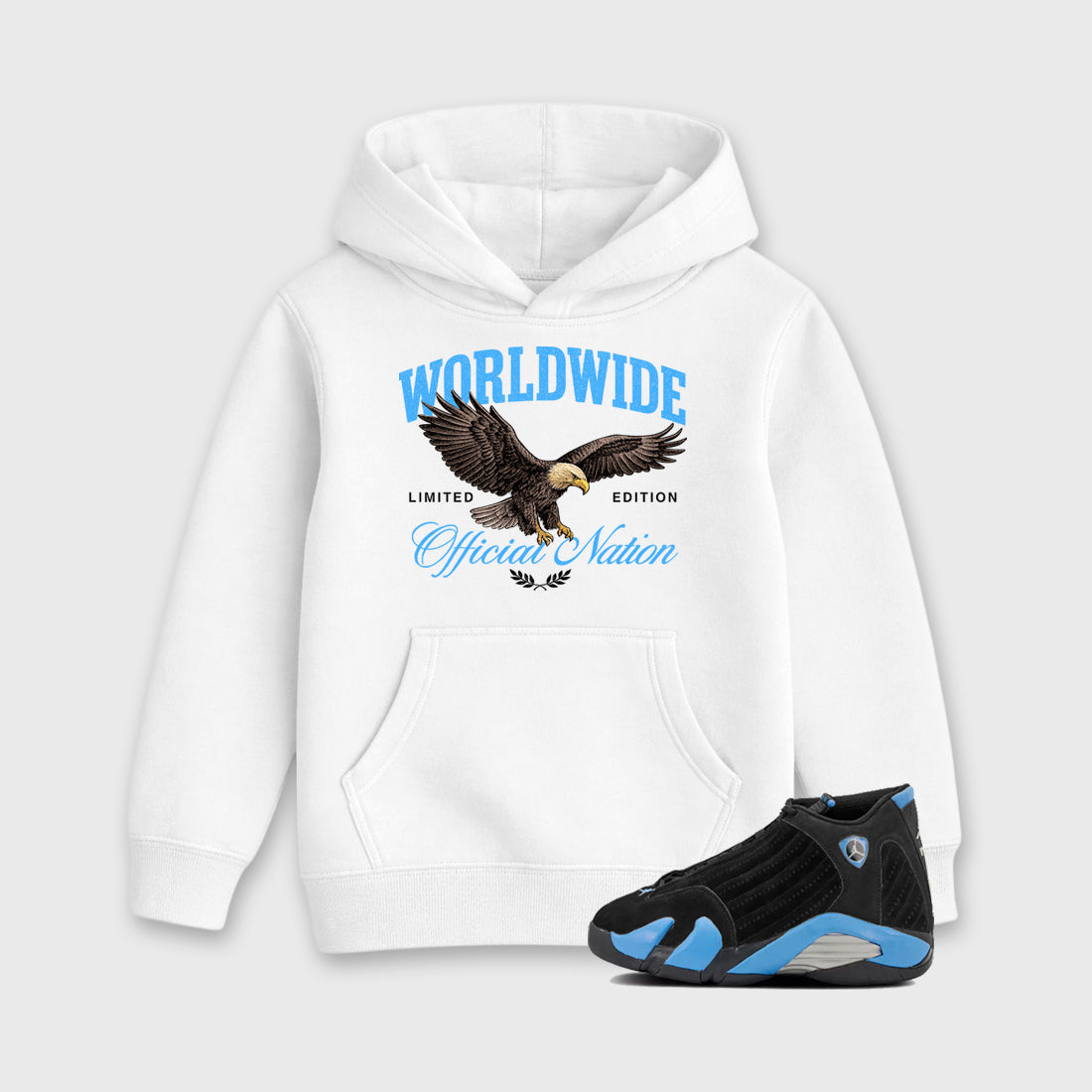 Sneaker match tees – Sneaker Tees To Match Air Jordan 14 University Blue Shoes – Worldwide Official Nation Kids T-Shirt White 1