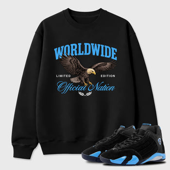 Sneaker match tees – Sneaker Tees To Match Air Jordan 14 University Blue Shoes – Worldwide Official Nation Tee Black 1