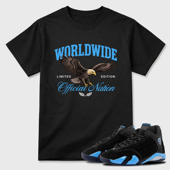 Sneaker match tees – Sneaker Tees To Match Air Jordan 14 University Blue Shoes – Worldwide Official Nation Tee Black 1