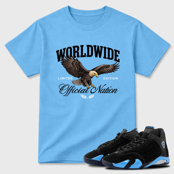Sneaker match tees – Sneaker Tees To Match Air Jordan 14 University Blue Shoes – Worldwide Official Nation Tee Carolina Blue 1