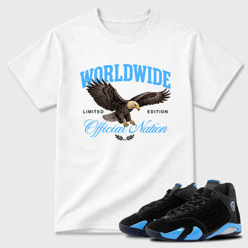 Sneaker match tees – Sneaker Tees To Match Air Jordan 14 University Blue Shoes – Worldwide Official Nation Tee White 1