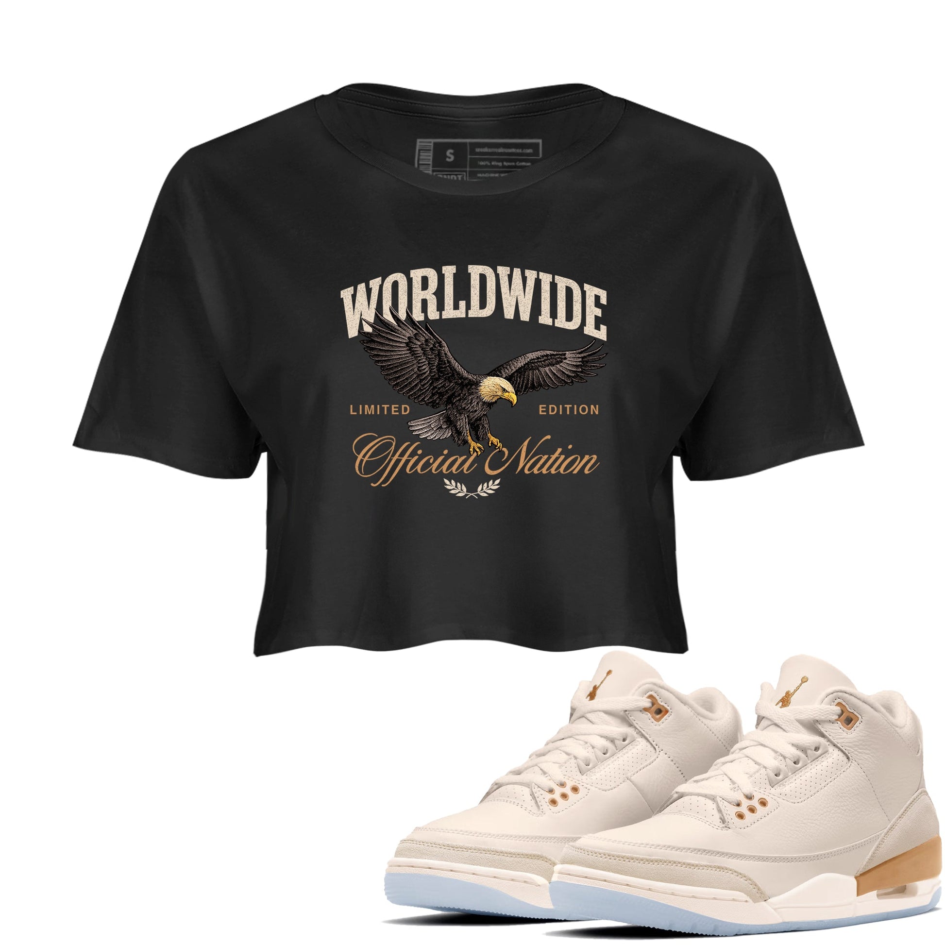 Best Christmas gifts for sneakerheads  – Sneaker Tees To Match Air Jordan 3 Champagne and Oysters Sneakers – Worldwide Official Nation Crop T-Shirt Black 1