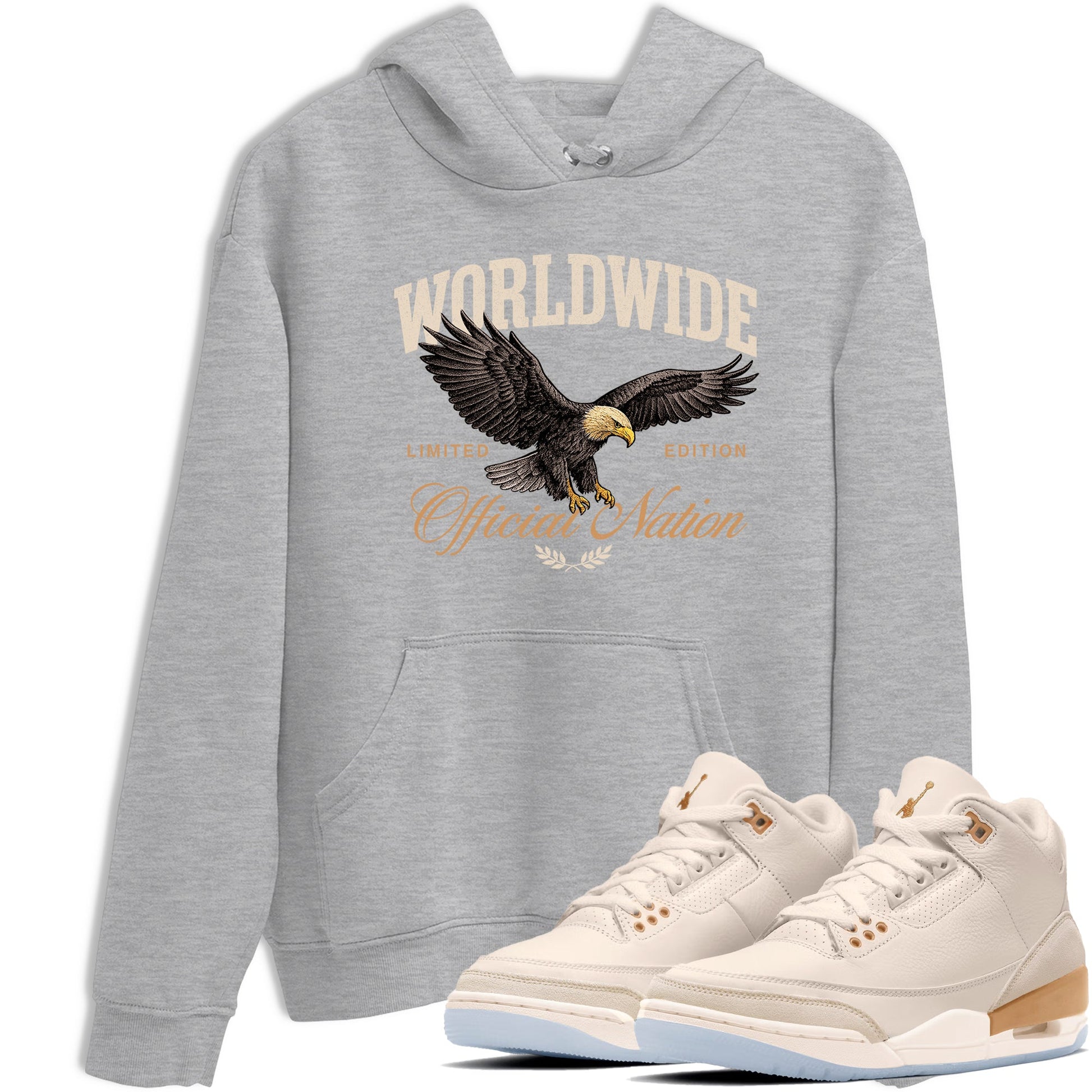 Best Christmas gifts for sneakerheads  – Sneaker Tees To Match Air Jordan 3 Champagne and Oysters Sneakers – Worldwide Official Nation Graphic Tee Heather Grey 1