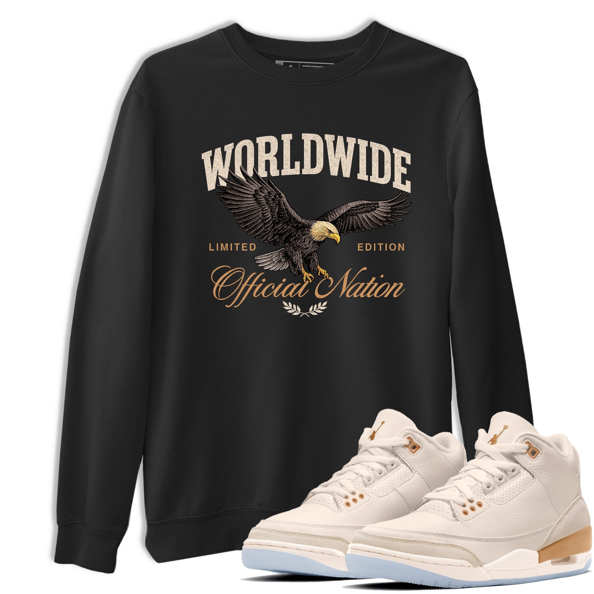 Best Christmas gifts for sneakerheads  – Sneaker Tees To Match Air Jordan 3 Champagne and Oysters Sneakers – Worldwide Official Nation Graphic Tee Black 1