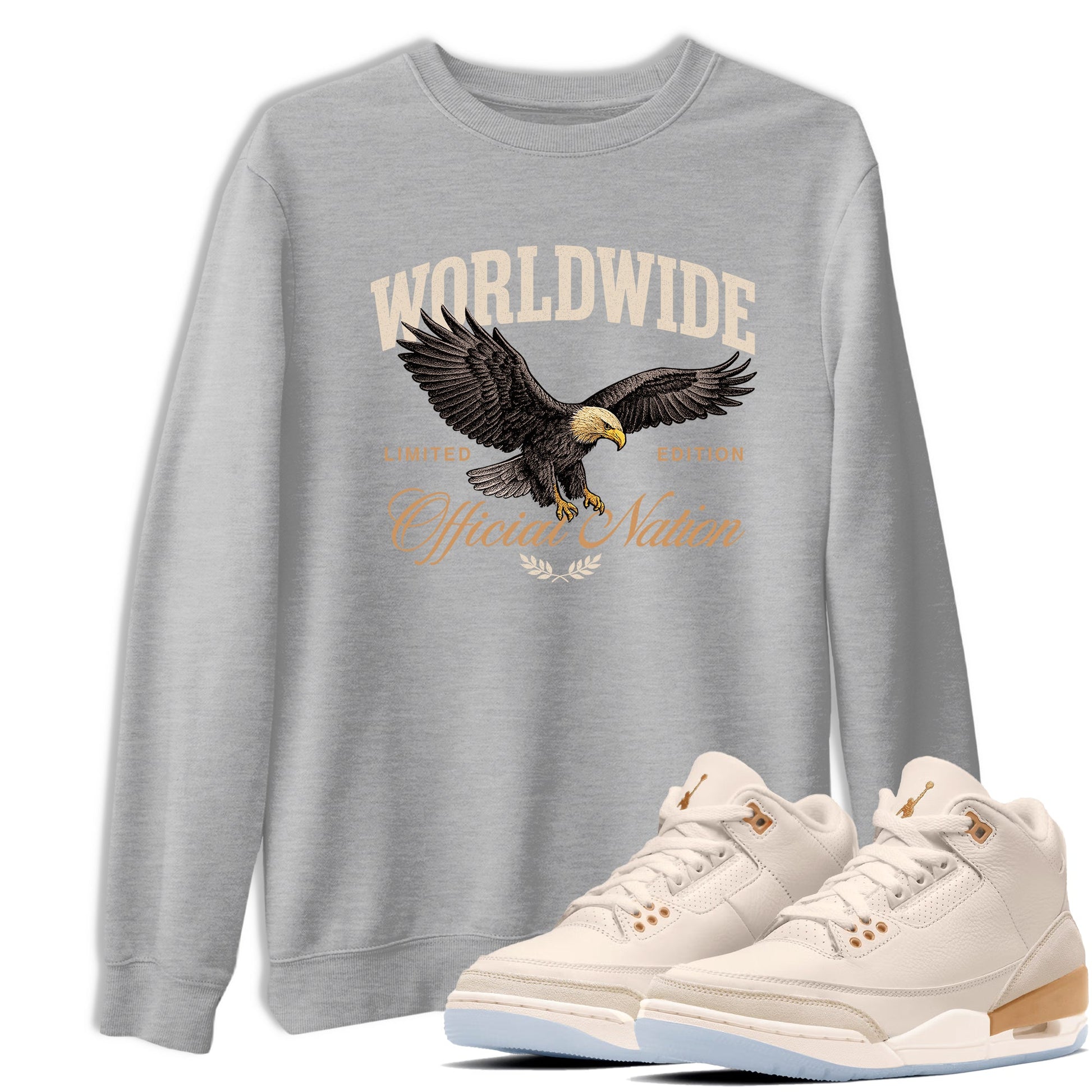 Best Christmas gifts for sneakerheads  – Sneaker Tees To Match Air Jordan 3 Champagne and Oysters Sneakers – Worldwide Official Nation Graphic Tee Heather Grey 1