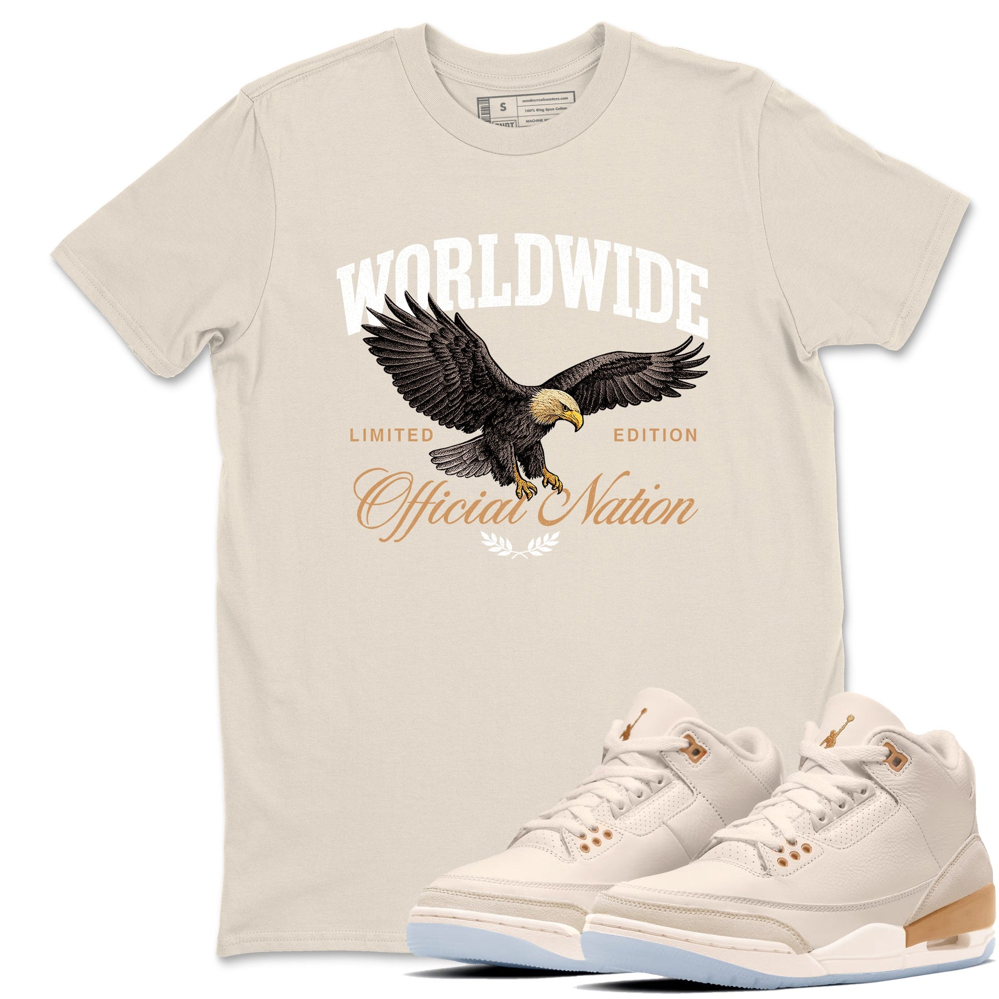 Best Christmas gifts for sneakerheads  – Sneaker Tees To Match Air Jordan 3 Champagne and Oysters Sneakers – Worldwide Official Nation Graphic Tee Natural 1
