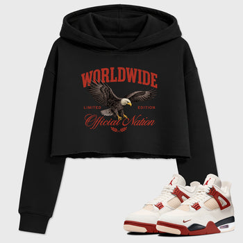 Worldwide Official Nation women’s crop tee designed to match the Air Jordan 4 Brick After Brick, featuring coordinated Black 1 options for a perfect streetwear vibe.