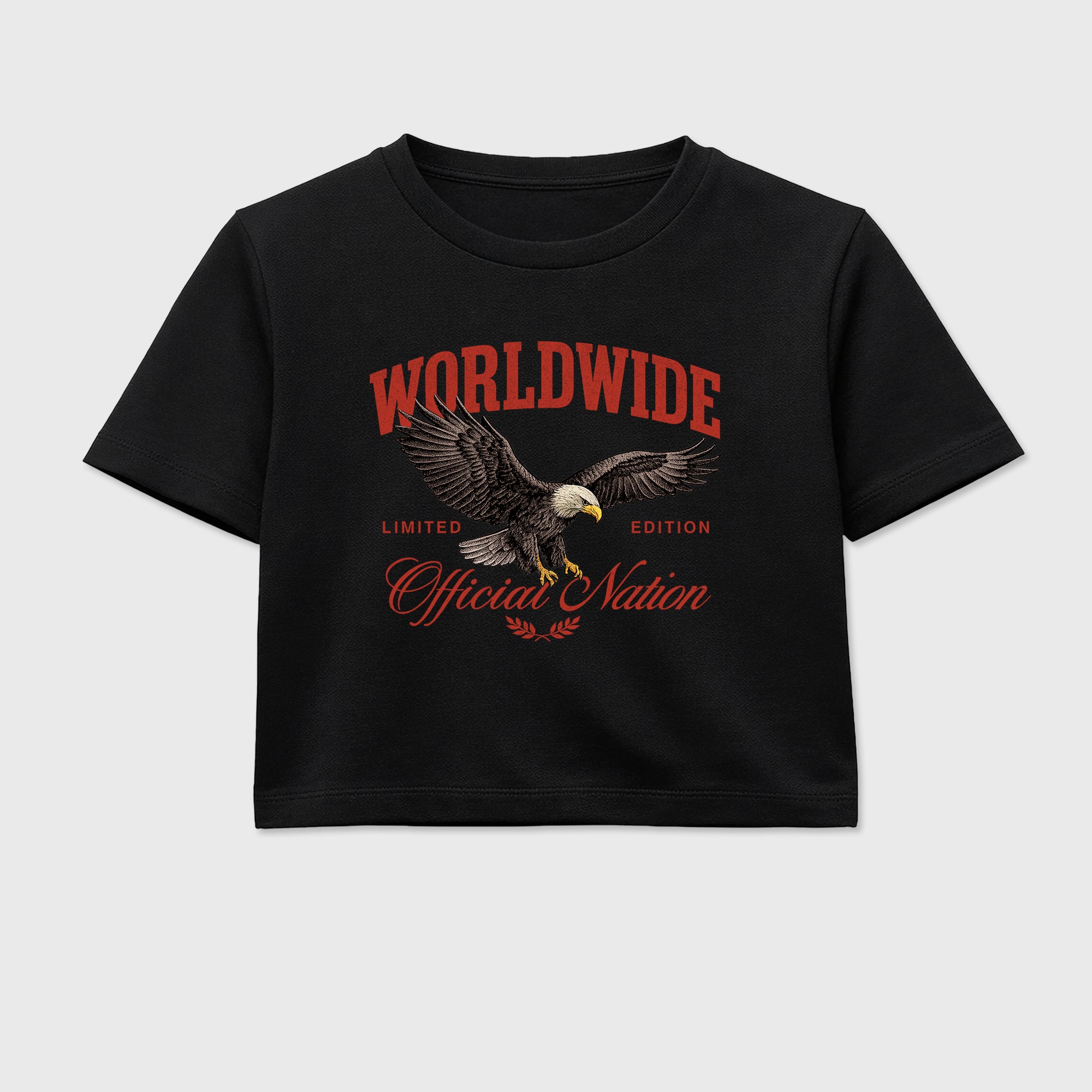 Worldwide Official Nation women’s crop tee designed to match the Air Jordan 4 Brick After Brick, featuring coordinated Black 2 options for a perfect streetwear vibe.
