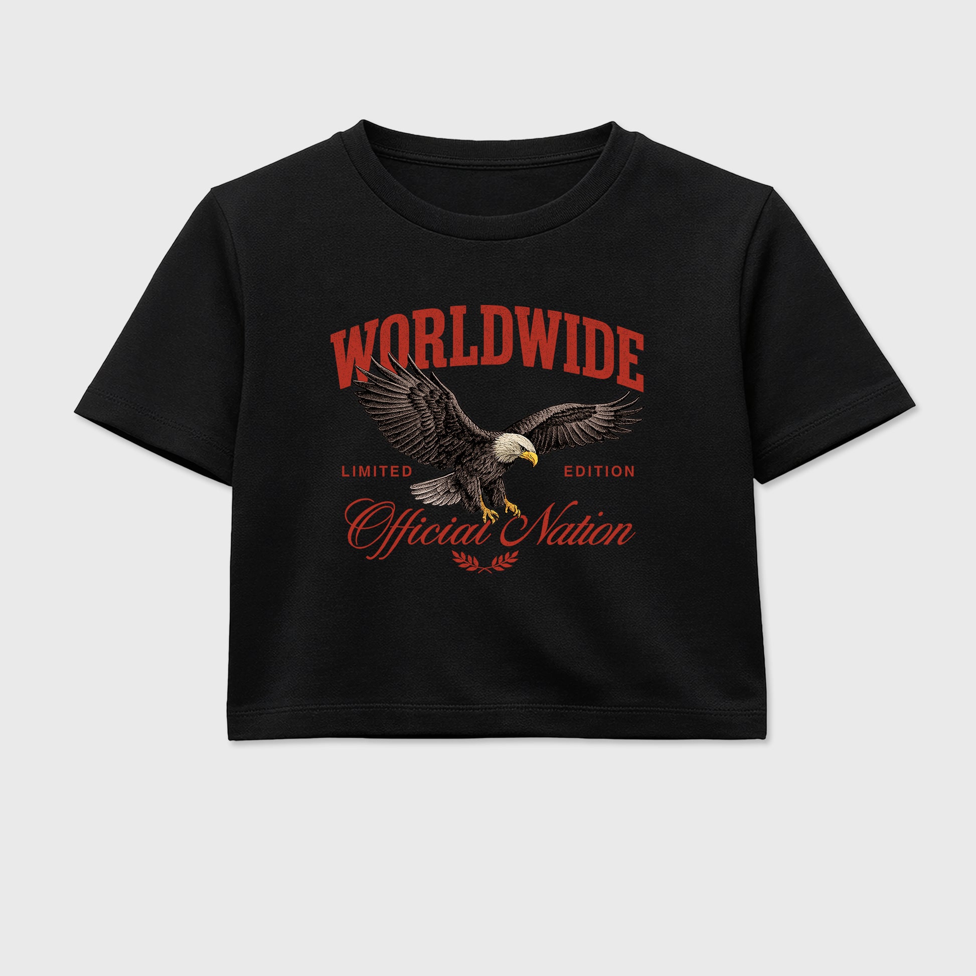Worldwide Official Nation women’s crop tee designed to match the Air Jordan 4 Brick After Brick, featuring coordinated Black 2 options for a perfect streetwear vibe.