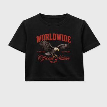 Worldwide Official Nation women’s crop tee designed to match the Air Jordan 4 Brick After Brick, featuring coordinated Black 2 options for a perfect streetwear vibe.