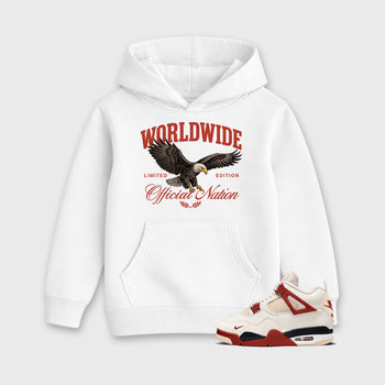 Worldwide Official Nation affordable baby and kids t-shirt designed to match the Air Jordan 4 Brick After Brick, featuring coordinated White 1 options for the perfect little sneakerhead streetwear look.