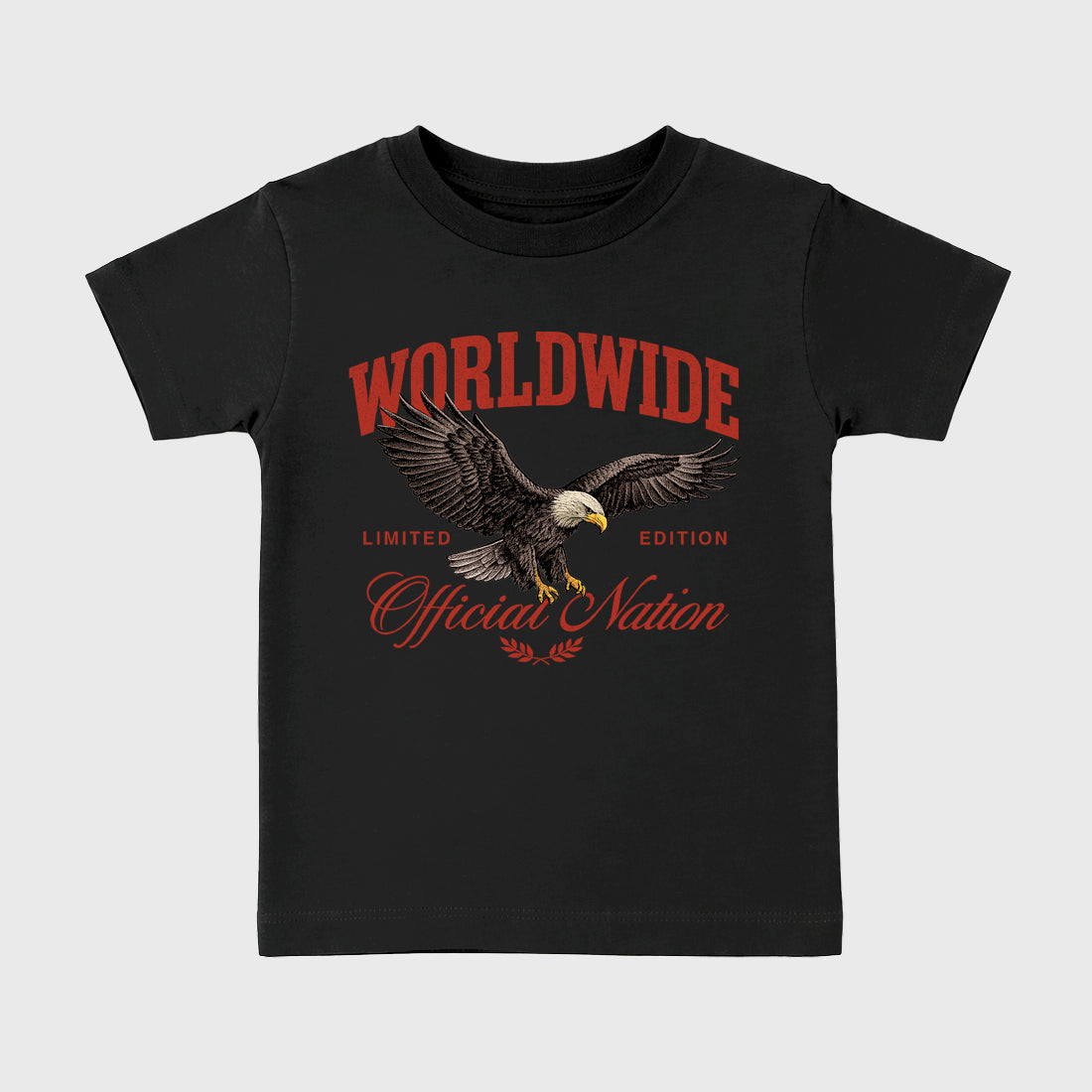 Worldwide Official Nation affordable baby and kids t-shirt designed to match the Air Jordan 4 Brick After Brick, featuring coordinated Black 2 options for the perfect little sneakerhead streetwear look.