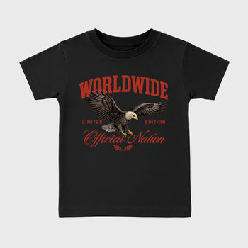 Worldwide Official Nation affordable baby and kids t-shirt designed to match the Air Jordan 4 Brick After Brick, featuring coordinated Black 2 options for the perfect little sneakerhead streetwear look.
