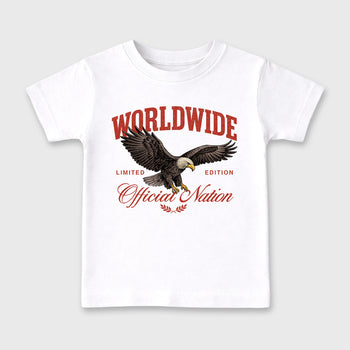 Worldwide Official Nation affordable baby and kids t-shirt designed to match the Air Jordan 4 Brick After Brick, featuring coordinated White 2 options for the perfect little sneakerhead streetwear look.