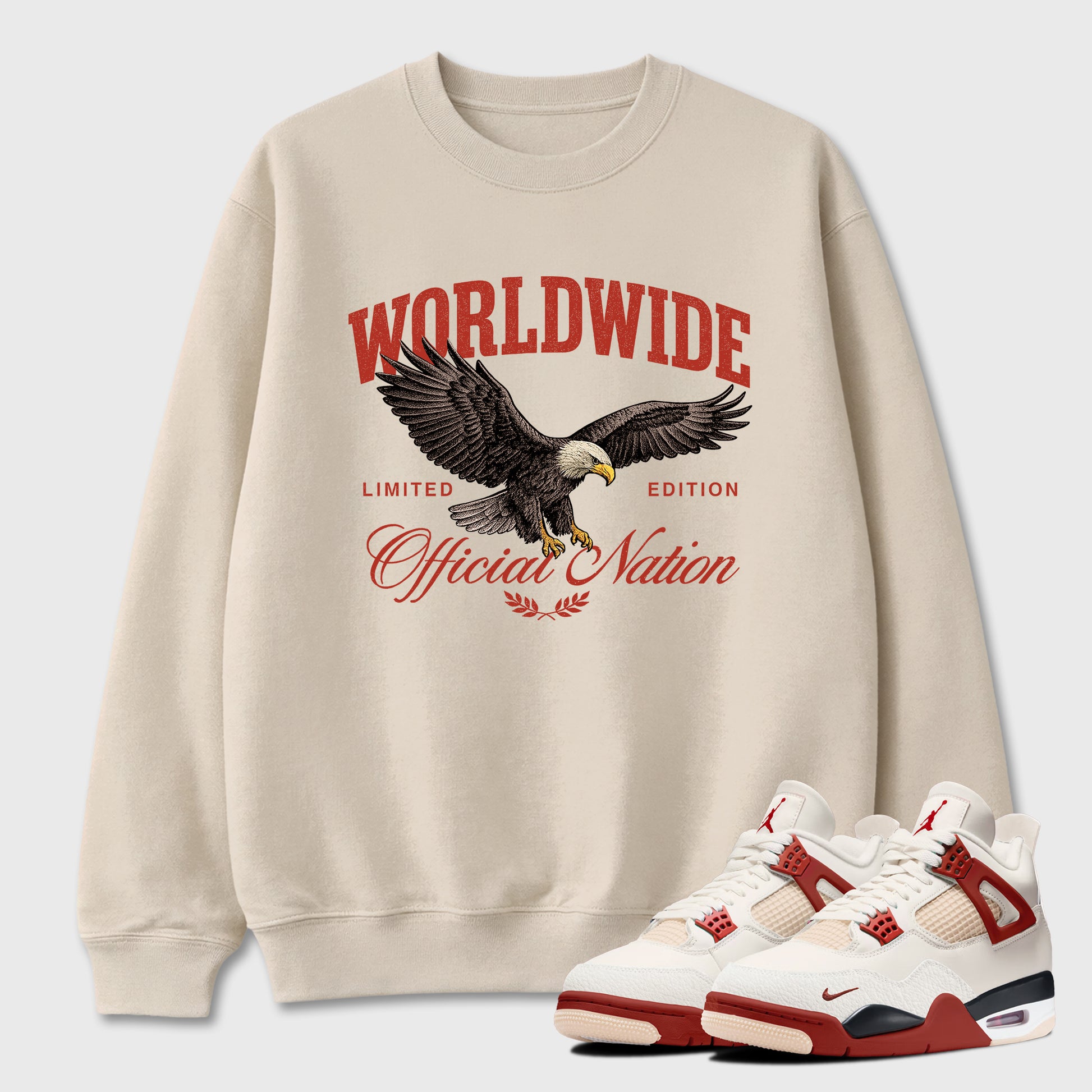 Worldwide Official Nation Graphic T-Shirt sneaker match tee designed for the Air Jordan 4 Brick After Brick, featuring coordinated color options for a perfect streetwear match. Natural 1 shirt.