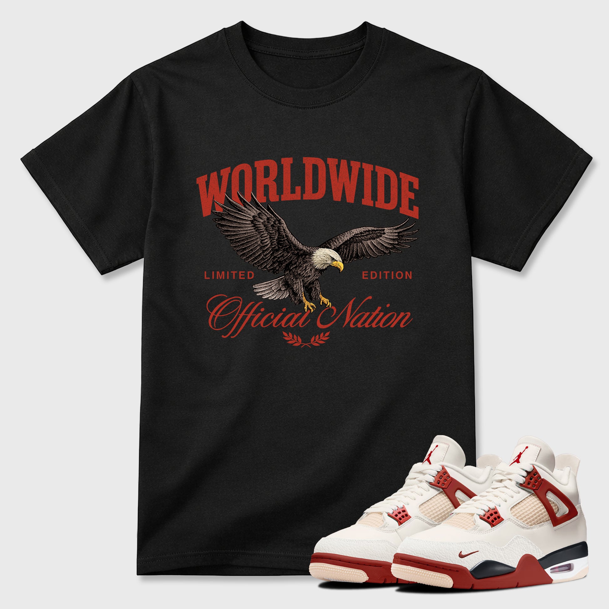 Worldwide Official Nation Graphic T-Shirt sneaker match tee designed for the Air Jordan 4 Brick After Brick, featuring coordinated color options for a perfect streetwear match. Black 1 shirt.