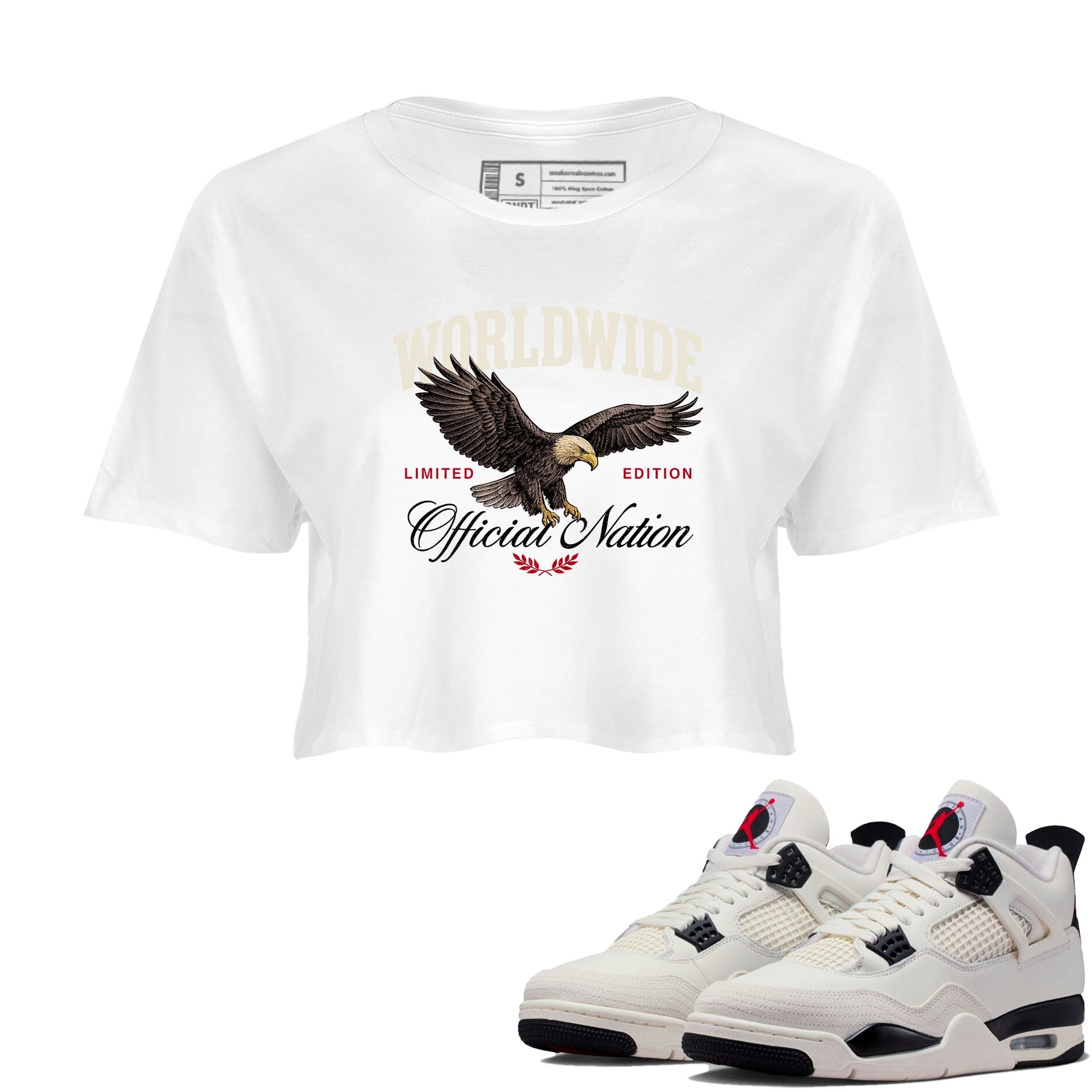 Sneaker match tees – Sneaker Tees To Match Air Jordan 4 Flight Club Shoes – Worldwide Official Nation Crop T-Shirt White 1