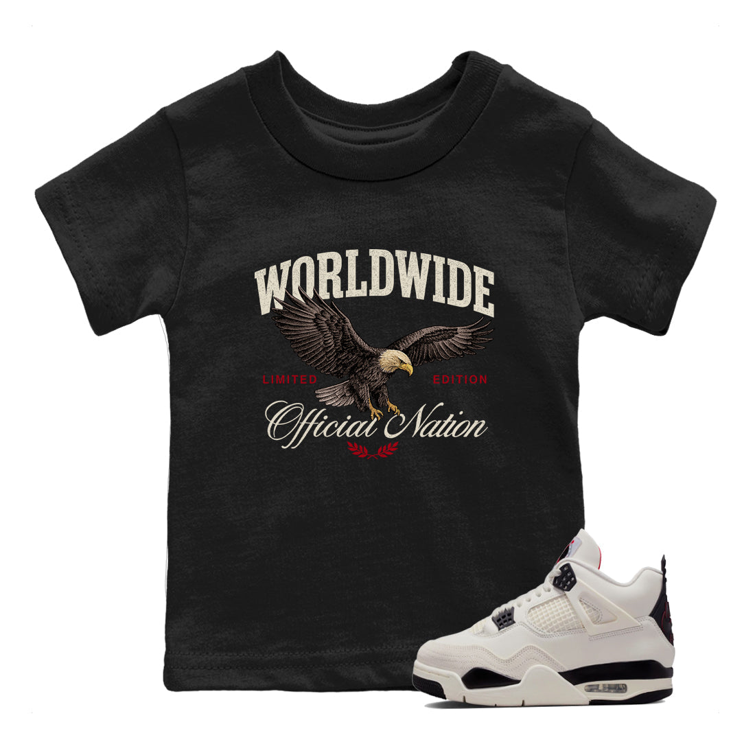 Sneaker match tees – Sneaker Tees To Match Air Jordan 4 Flight Club Shoes – Worldwide Official Nation Kids T-Shirt Black 1