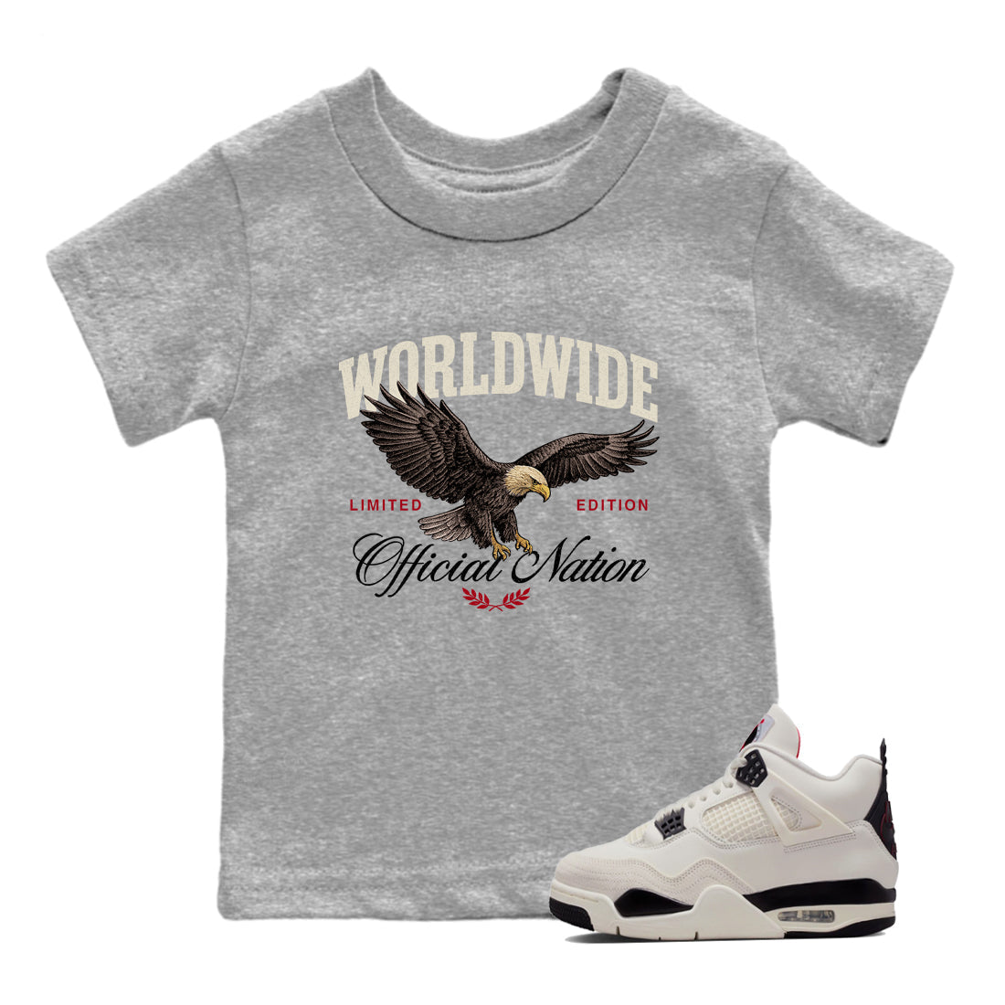 Sneaker match tees – Sneaker Tees To Match Air Jordan 4 Flight Club Shoes – Worldwide Official Nation Kids T-Shirt Heather Grey 1