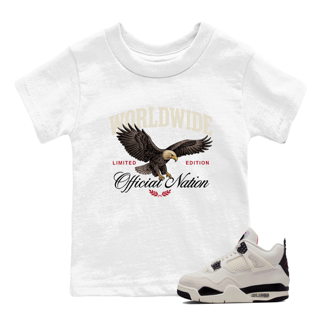 Sneaker match tees – Sneaker Tees To Match Air Jordan 4 Flight Club Shoes – Worldwide Official Nation Kids T-Shirt White 1