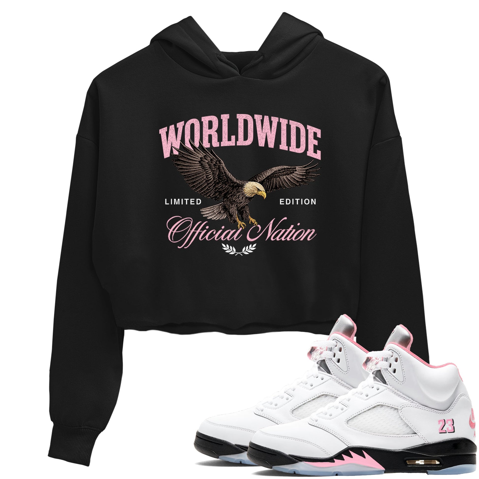 Sneaker match tees – Sneaker Tees To Match Air Jordan 5 Medium Soft Pink Shoes – Worldwide Official Nation Crop T-Shirt Black 1