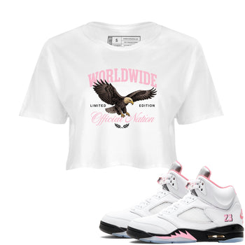 Sneaker match tees – Sneaker Tees To Match Air Jordan 5 Medium Soft Pink Shoes – Worldwide Official Nation Crop T-Shirt White 1