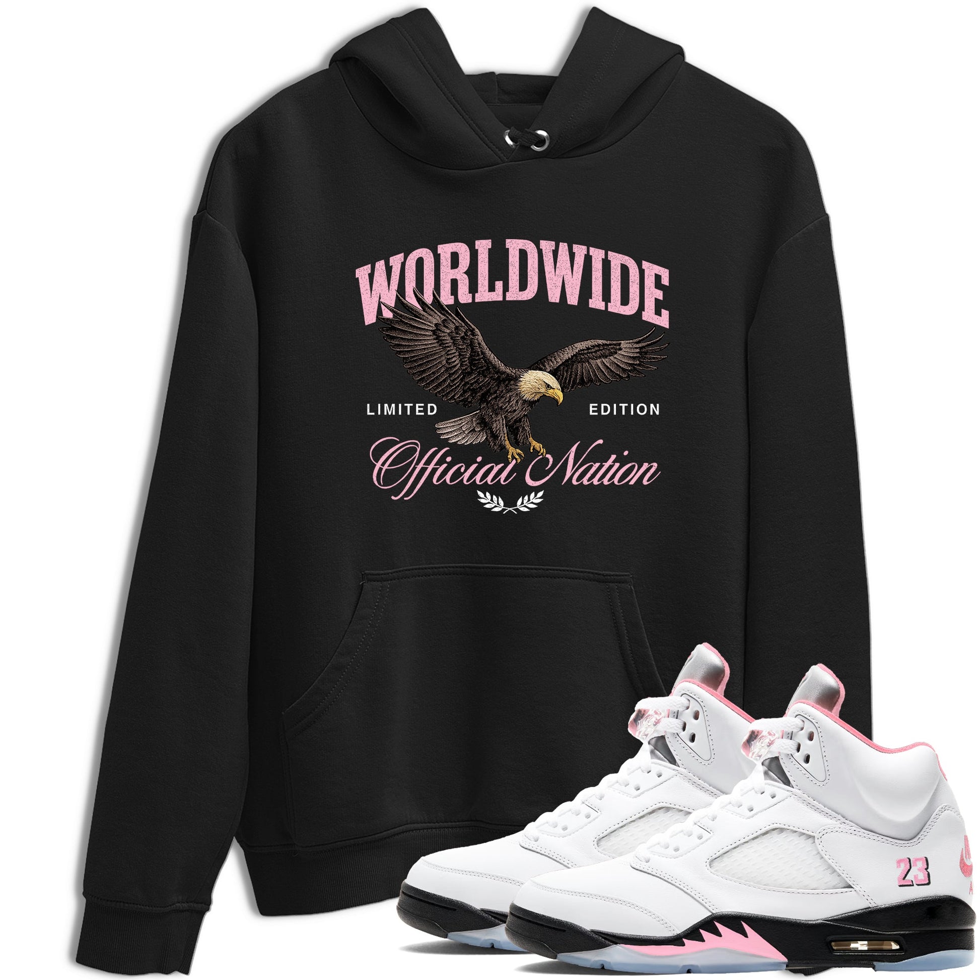 Sneaker match tees – Sneaker Tees To Match Air Jordan 5 Medium Soft Pink Shoes – Worldwide Official Nation Tee Black 1