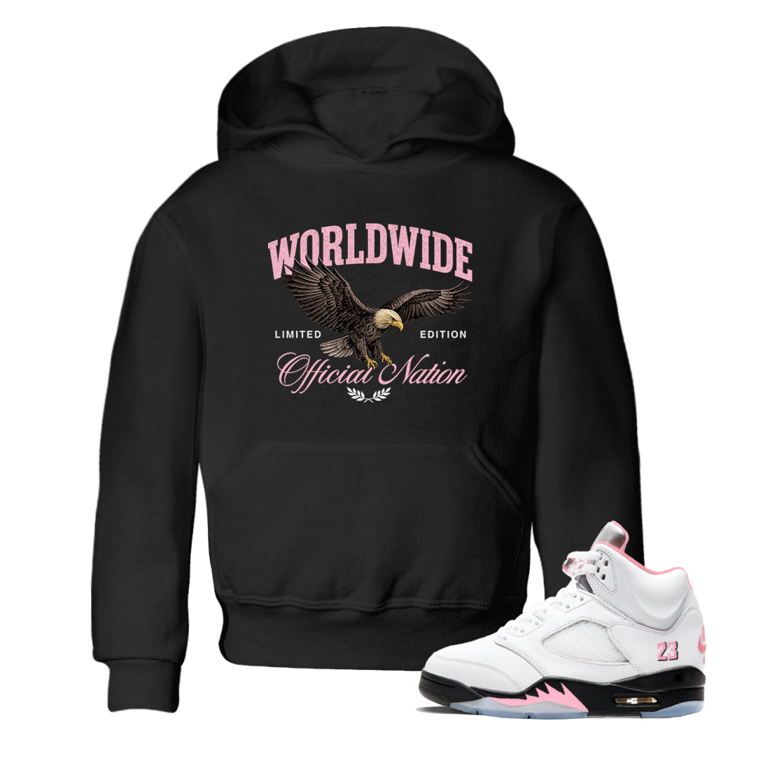 Best Sneaker Fit Sneaker Tees To Match Air Jordan 5 Medium Soft Pink Shoes breast cancer awareness Worldwide Official Nation Kids T-Shirt Black 1