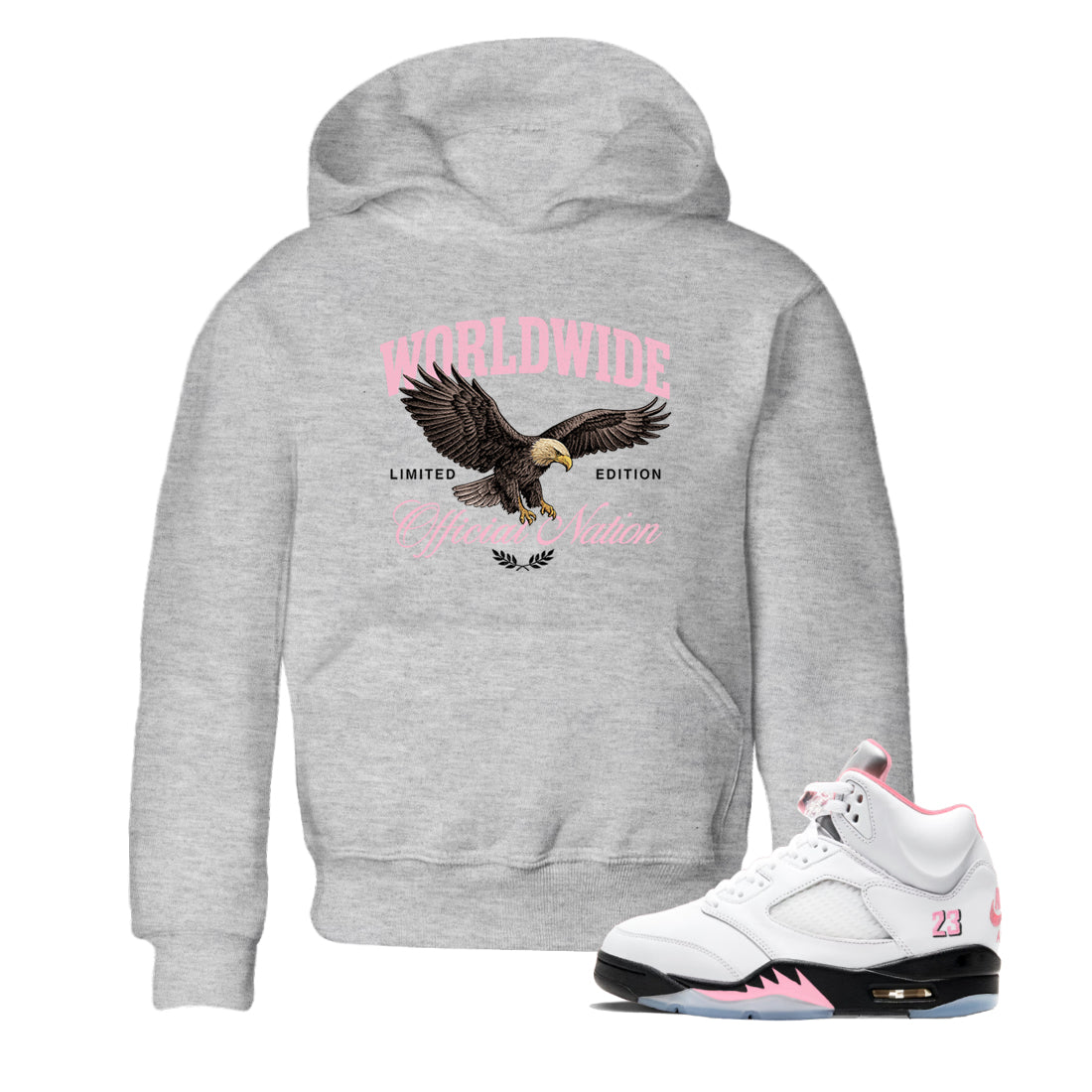 Best Sneaker Fit Sneaker Tees To Match Air Jordan 5 Medium Soft Pink Shoes breast cancer awareness Worldwide Official Nation Kids T-Shirt Heather Grey 1