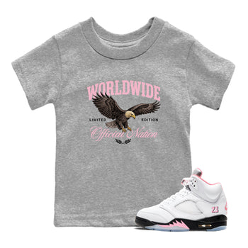 Best Sneaker Fit Sneaker Tees To Match Air Jordan 5 Medium Soft Pink Shoes breast cancer awareness Worldwide Official Nation Kids T-Shirt Heather Grey 1