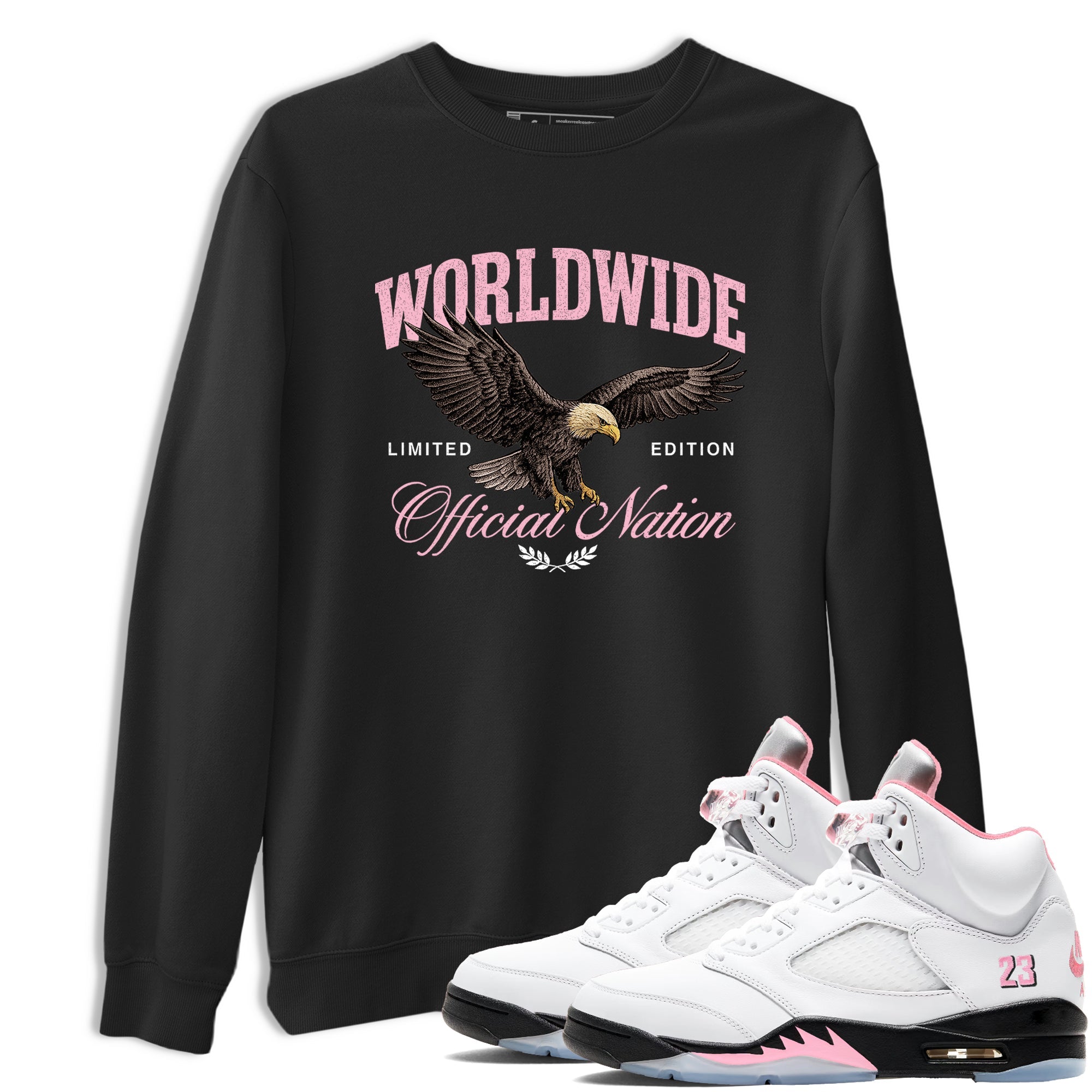 Sneaker match tees – Sneaker Tees To Match Air Jordan 5 Medium Soft Pink Shoes – Worldwide Official Nation Tee Black 1