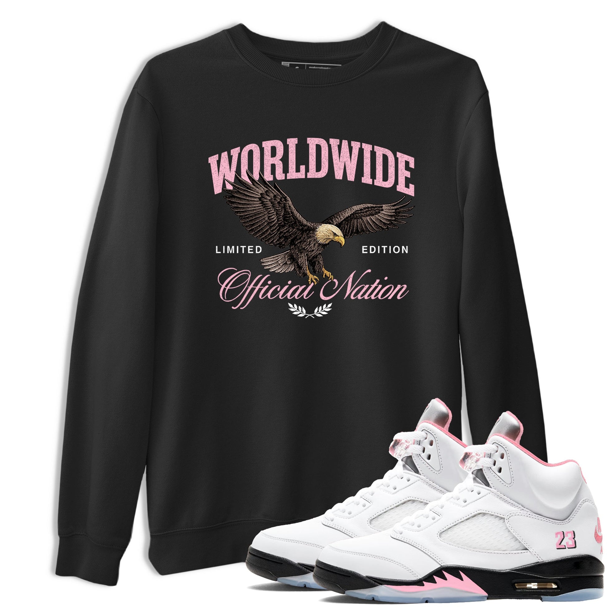 Sneaker match tees – Sneaker Tees To Match Air Jordan 5 Medium Soft Pink Shoes – Worldwide Official Nation Tee Black 1