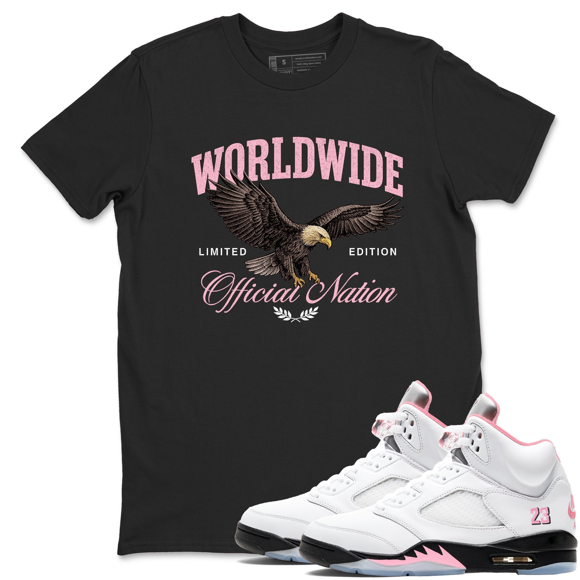 Sneaker match tees – Sneaker Tees To Match Air Jordan 5 Medium Soft Pink Shoes – Worldwide Official Nation Tee Black 1