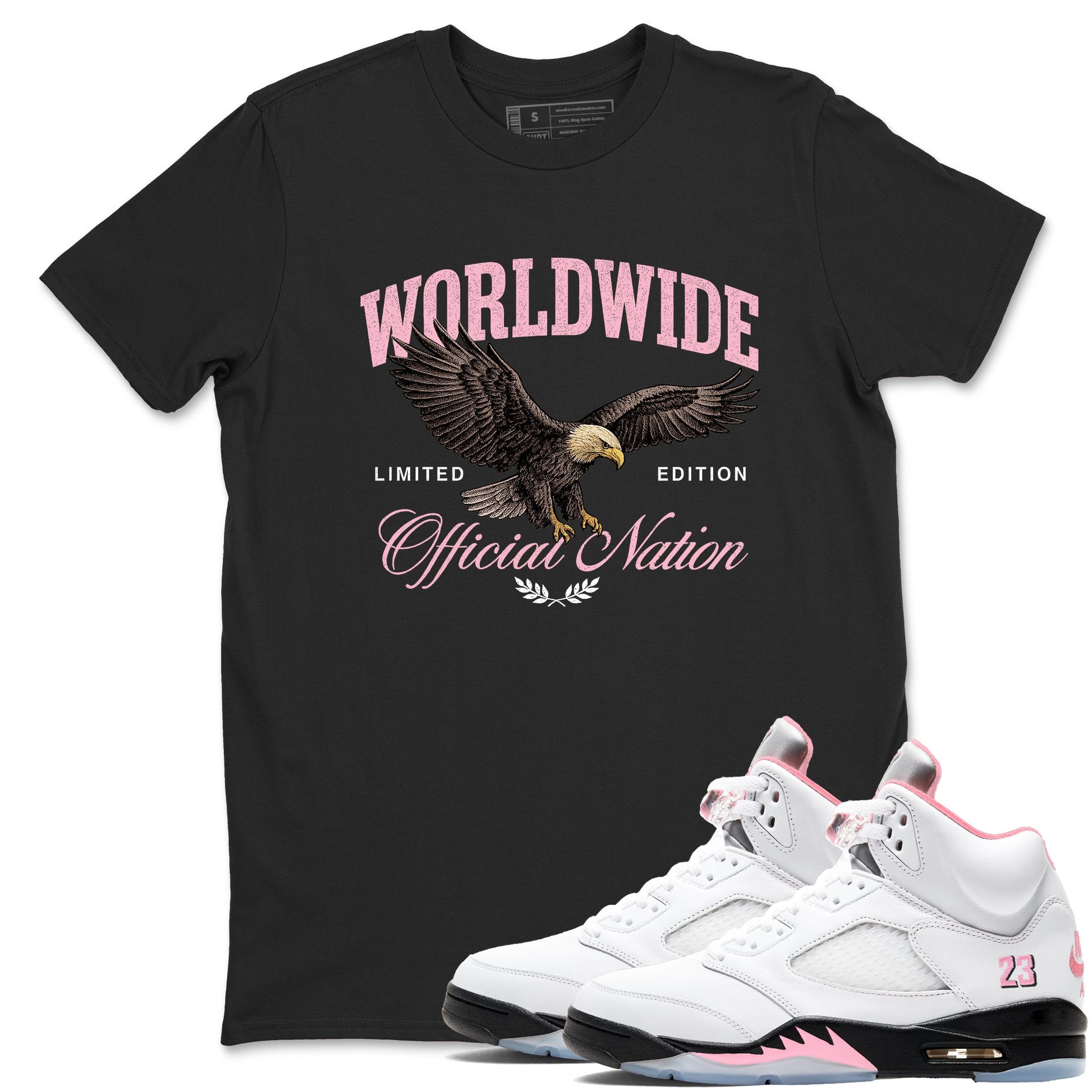 Sneaker match tees – Sneaker Tees To Match Air Jordan 5 Medium Soft Pink Shoes – Worldwide Official Nation Tee Black 1