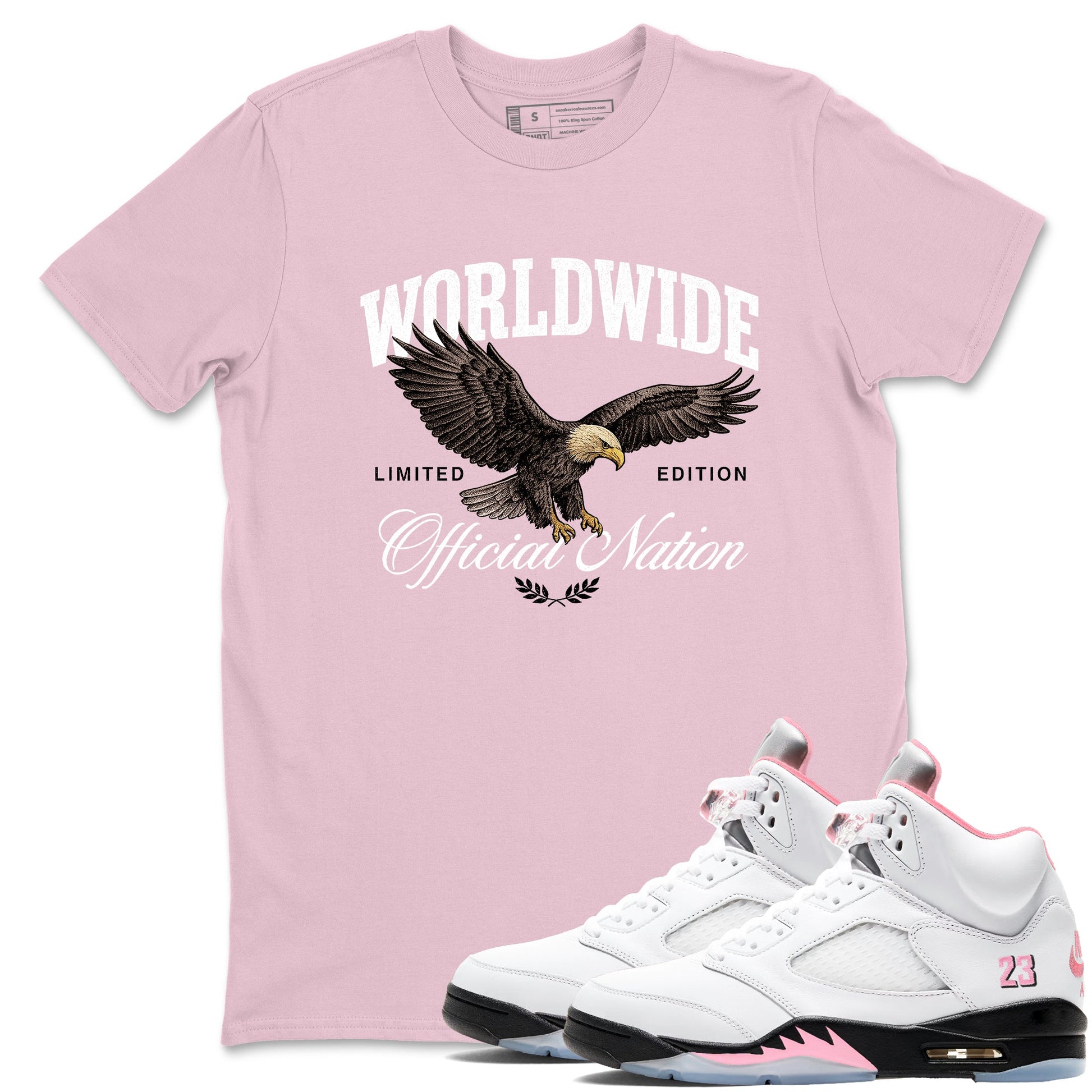 Sneaker match tees – Sneaker Tees To Match Air Jordan 5 Medium Soft Pink Shoes – Worldwide Official Nation Tee Pink 1