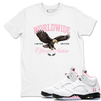 Sneaker match tees – Sneaker Tees To Match Air Jordan 5 Medium Soft Pink Shoes – Worldwide Official Nation Tee White 1
